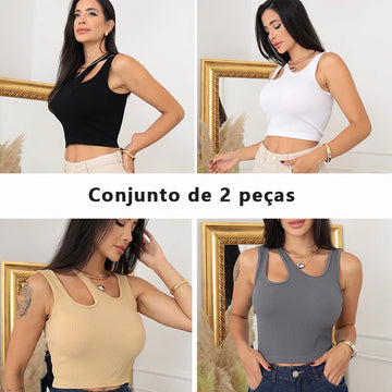 Kit com 2 Regatas Femininas de Tricô Sem Mangas – Perfeitas para Primavera e Verão ☀️✨